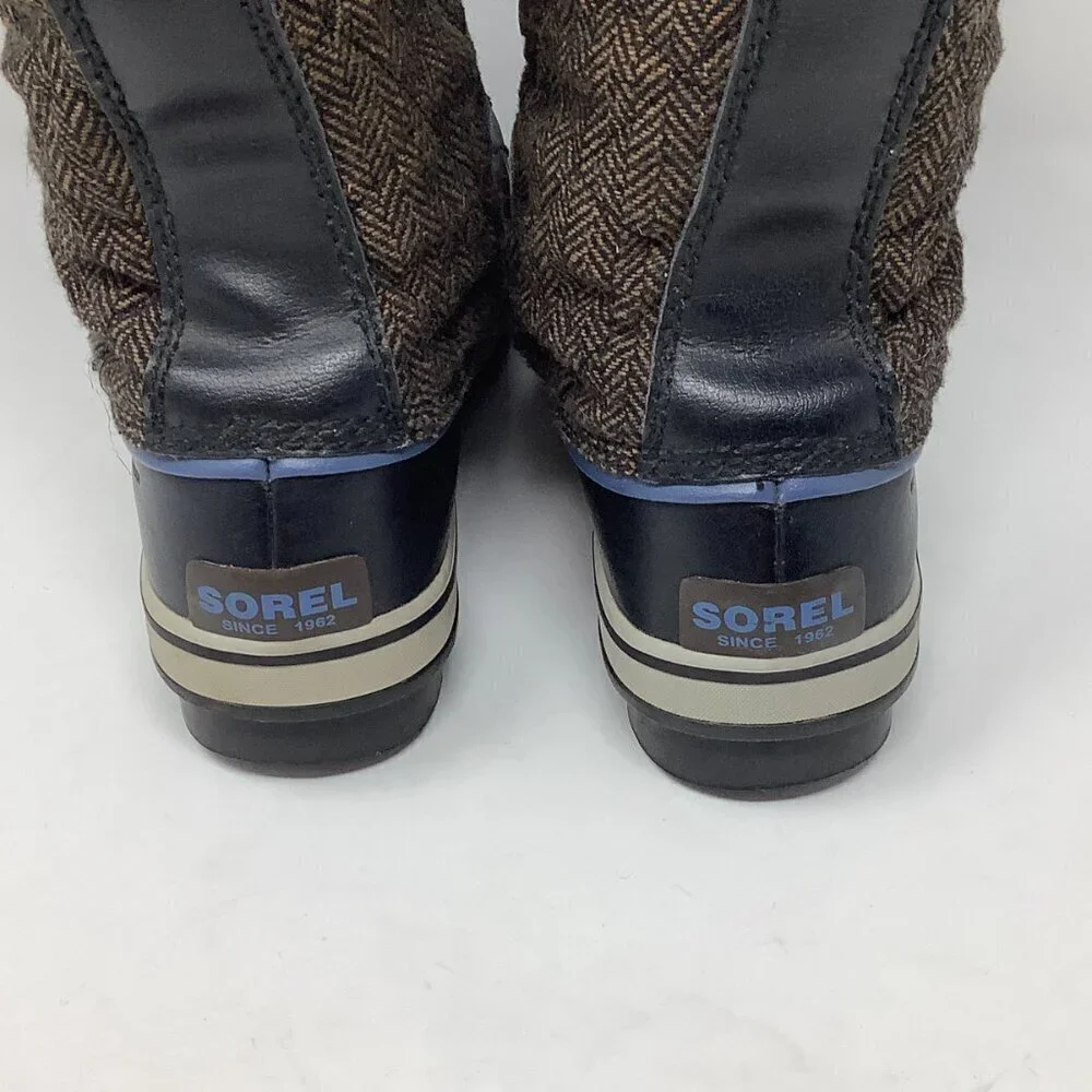 Sorel women's Tofino Herringbone tall boots 8.5 brown blue laces winter snow